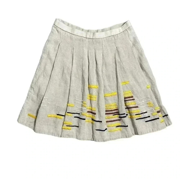 Rare Anthropologie "Hatch Mark Skirt" by Maeve, Beige, Embroidered, 4 - Picture 1 of 6
